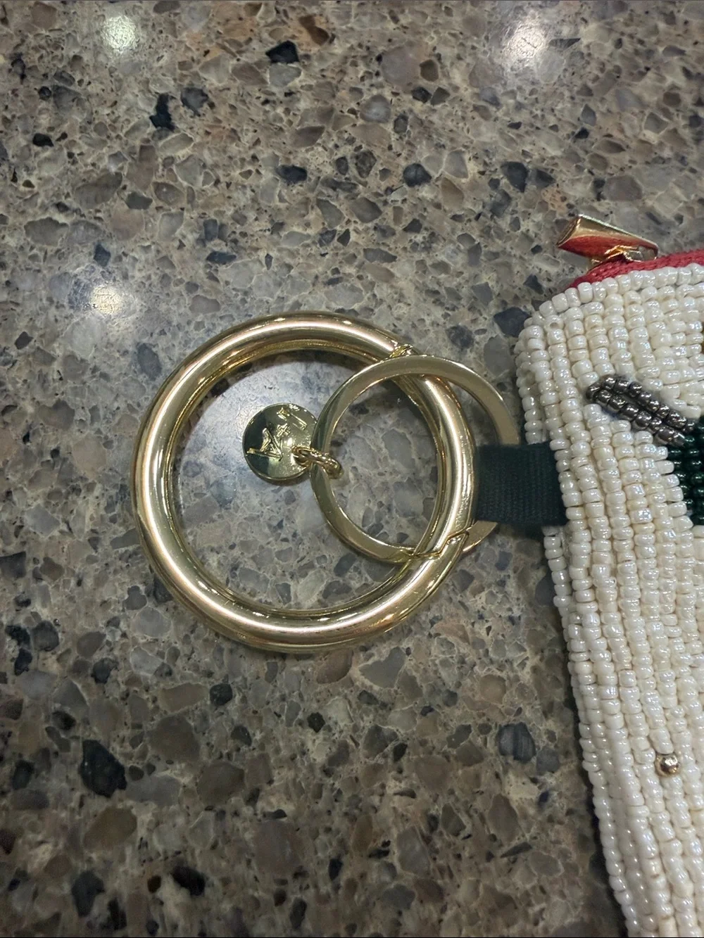 Beaded Martini Key Pouch Wristlet - Cream & Gold